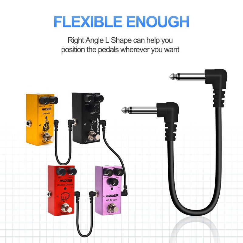 MAXCHEER Guitar Pedal Patch Cables,11 Inch, 1/4" TS Right Angled for Guitar Effect Pedal (Black 6) - Image 3